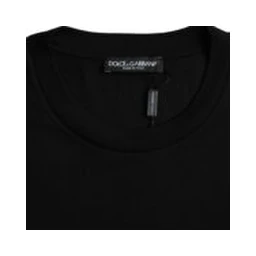 Black Cotton Round Neck Short Sleeves T-shirt