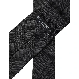 Dark Gray Plaid Patterned Silk Adjustable Men Tie