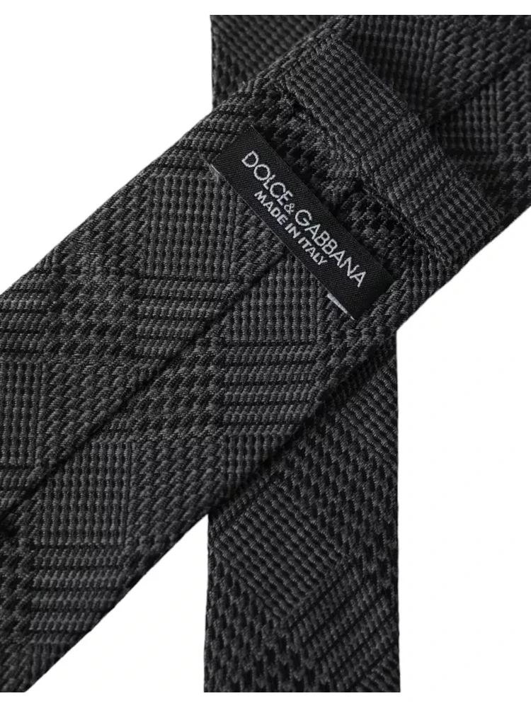 Dark Gray Plaid Patterned Silk Adjustable Men Tie alternative