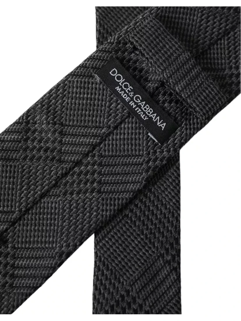 Dark Gray Plaid Patterned Silk Adjustable Men Tie