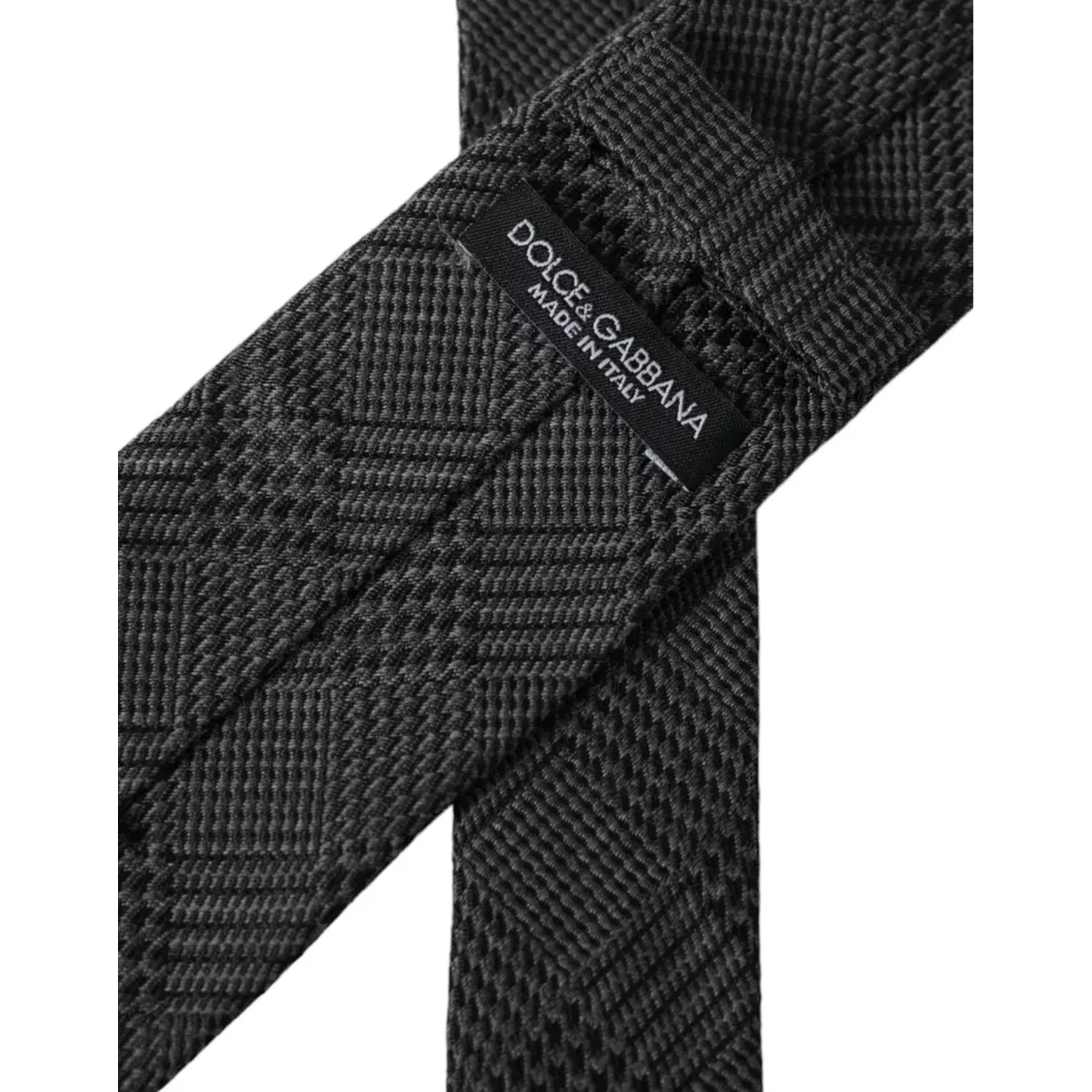 Dark Gray Plaid Patterned Silk Adjustable Men Tie
