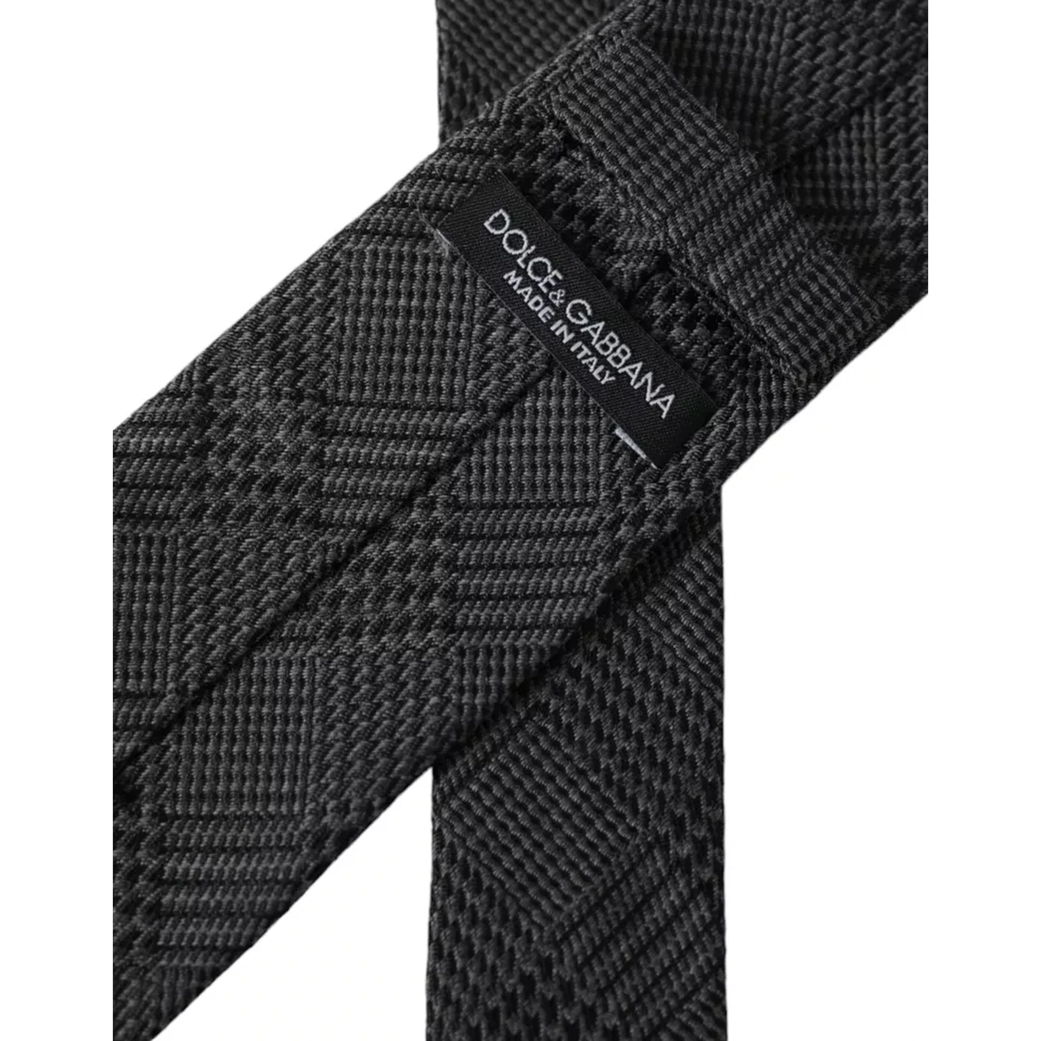 Dark Gray Plaid Patterned Silk Adjustable Men Tie