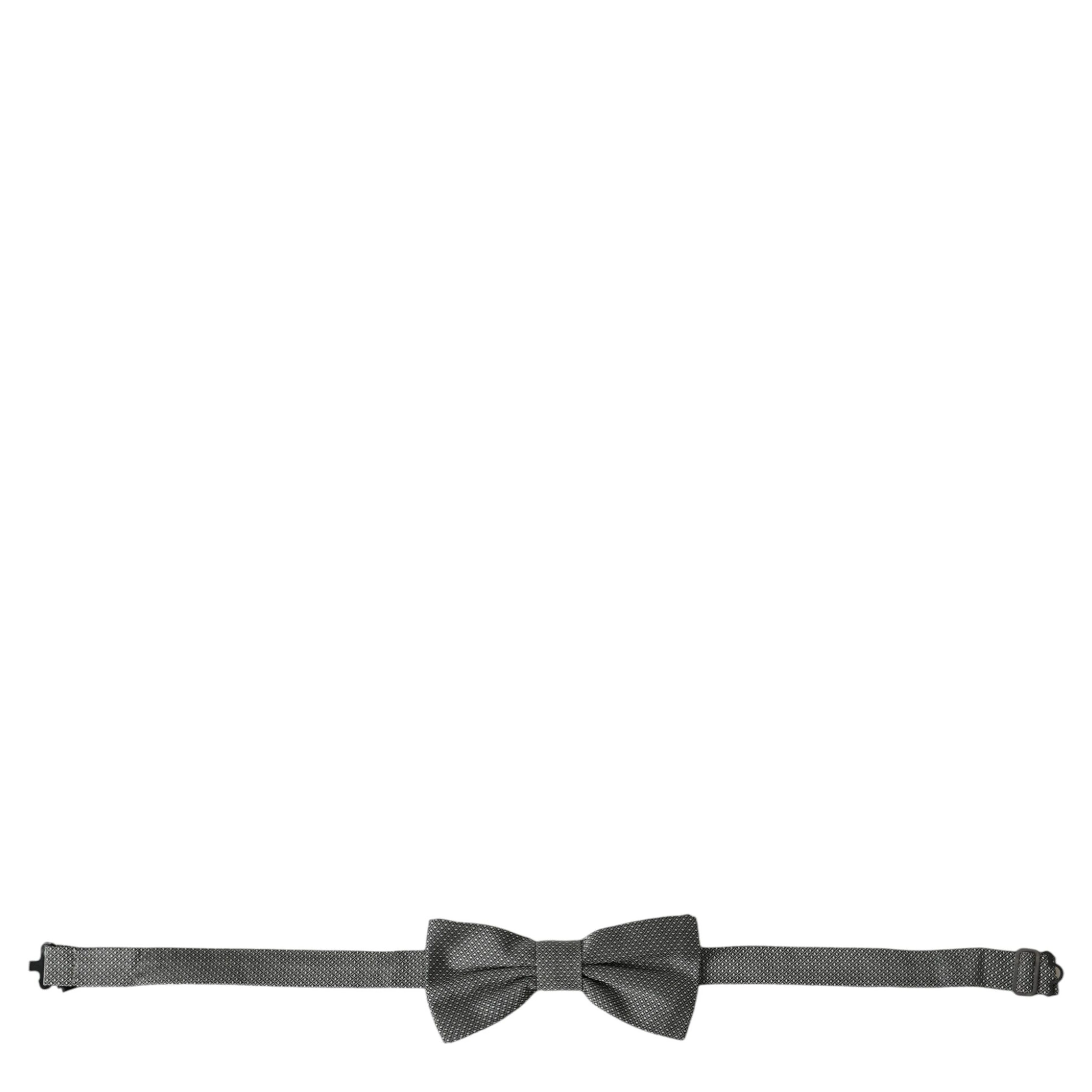 Gray Silk Patterned Adjustable Neck Men Bow Tie