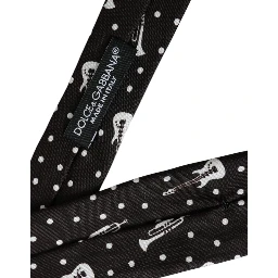 Black Guitar Print Silk Adjustable Tie