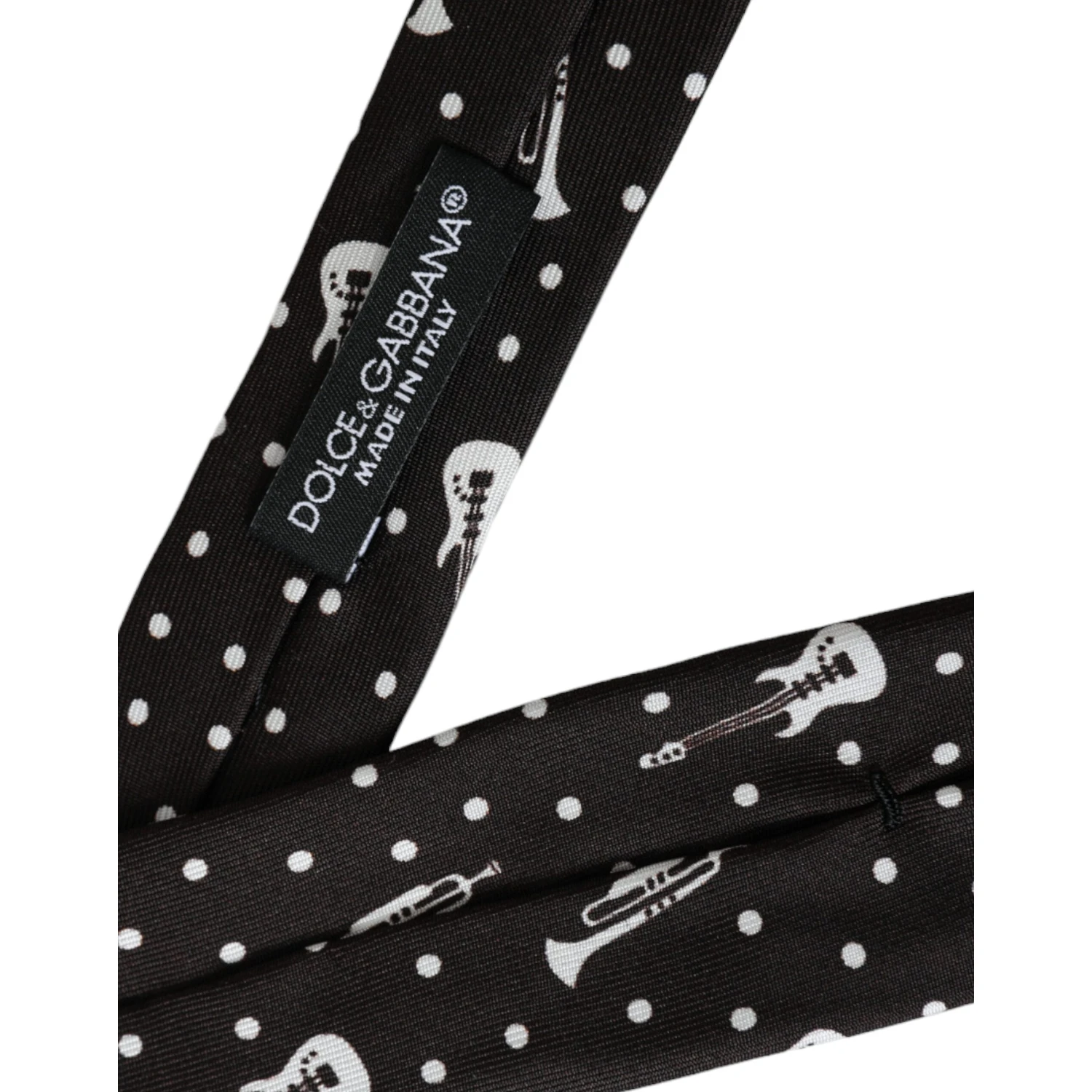 Black Guitar Print Silk Adjustable Tie