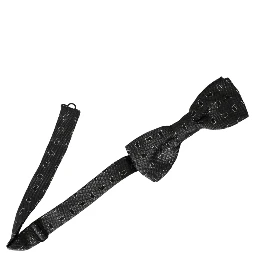 Black Silk Patterned Adjustable Neck Men Bow Tie