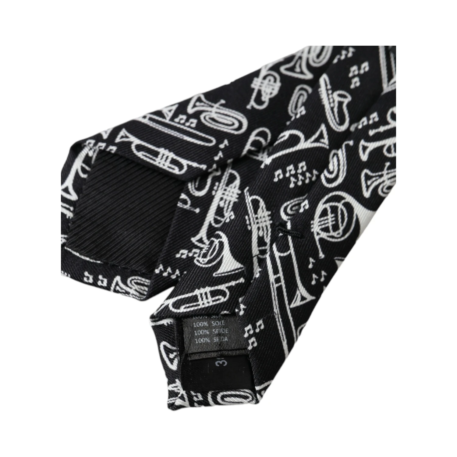 Black Trumpet Print Silk Adjustable Tie