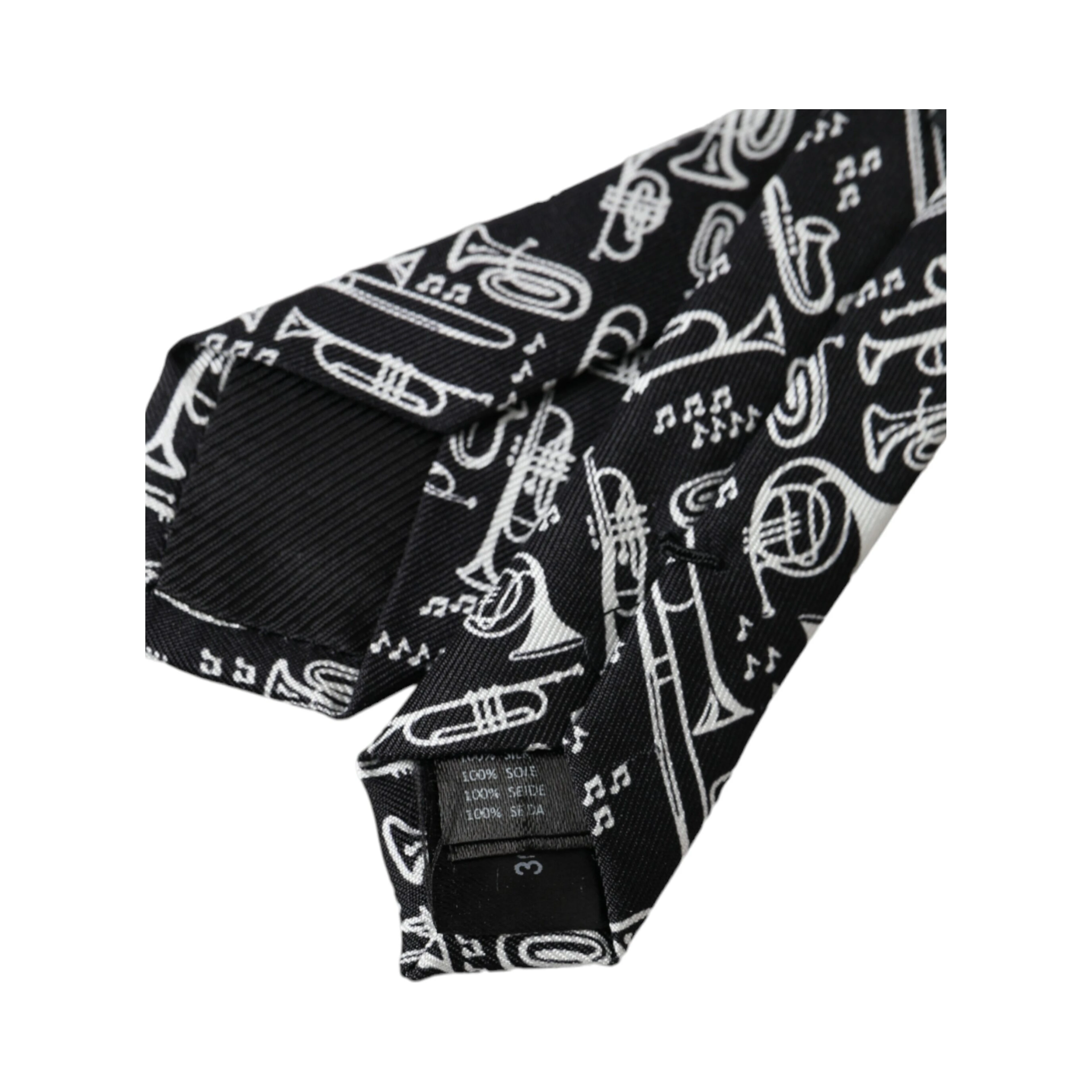 Black Trumpet Print Silk Adjustable Tie