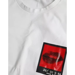 White Red Lips Print Cotton Men T-shirt