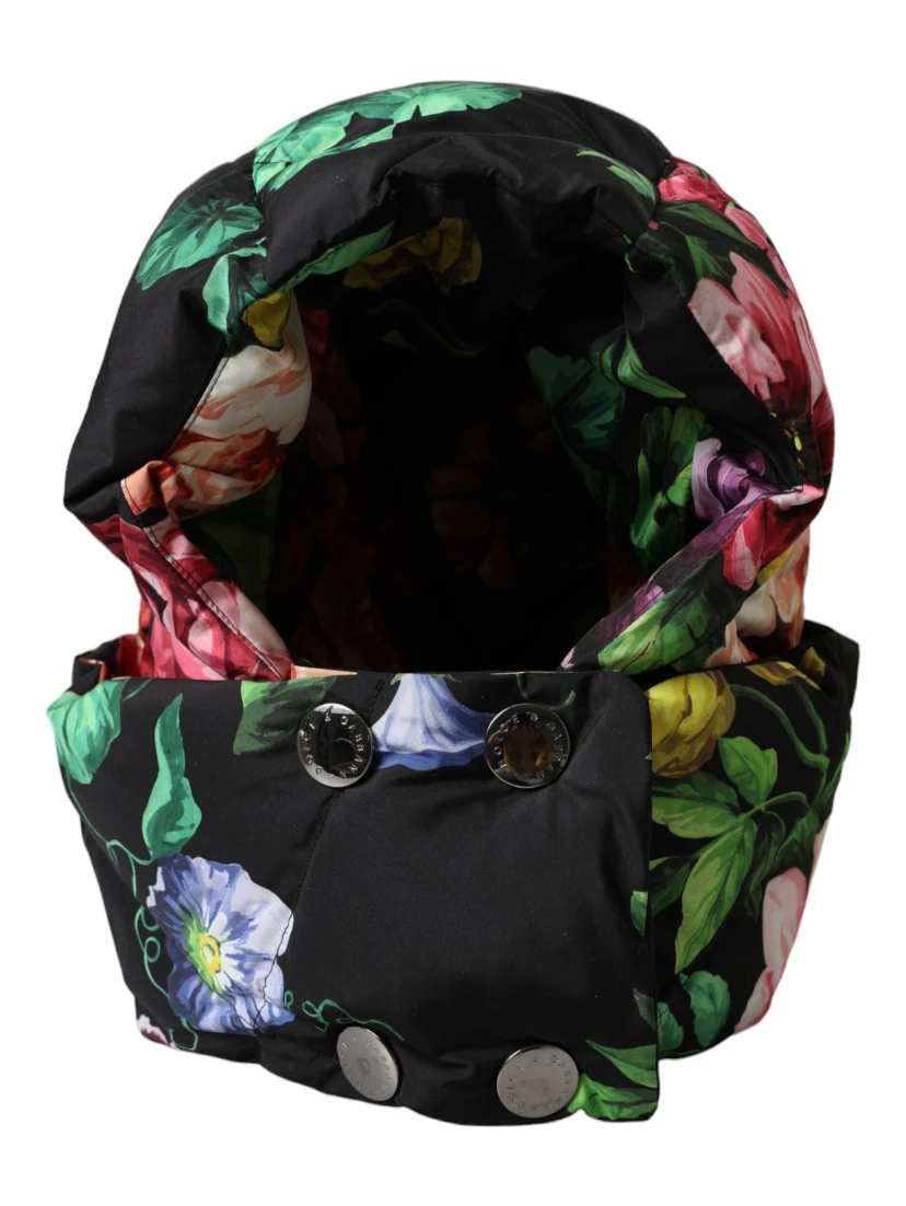 Black Floral Print Whole Head Wrap Hat