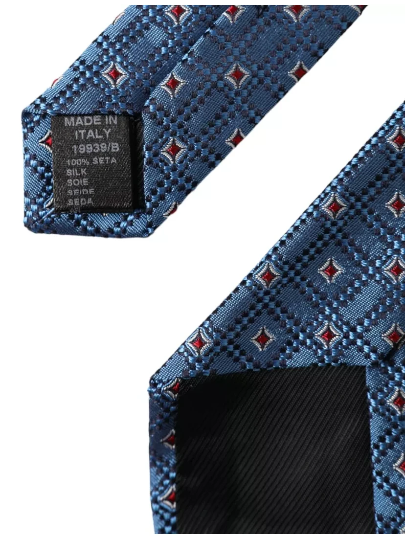 Blue Patterned 100% Silk Adjustable Men Tie