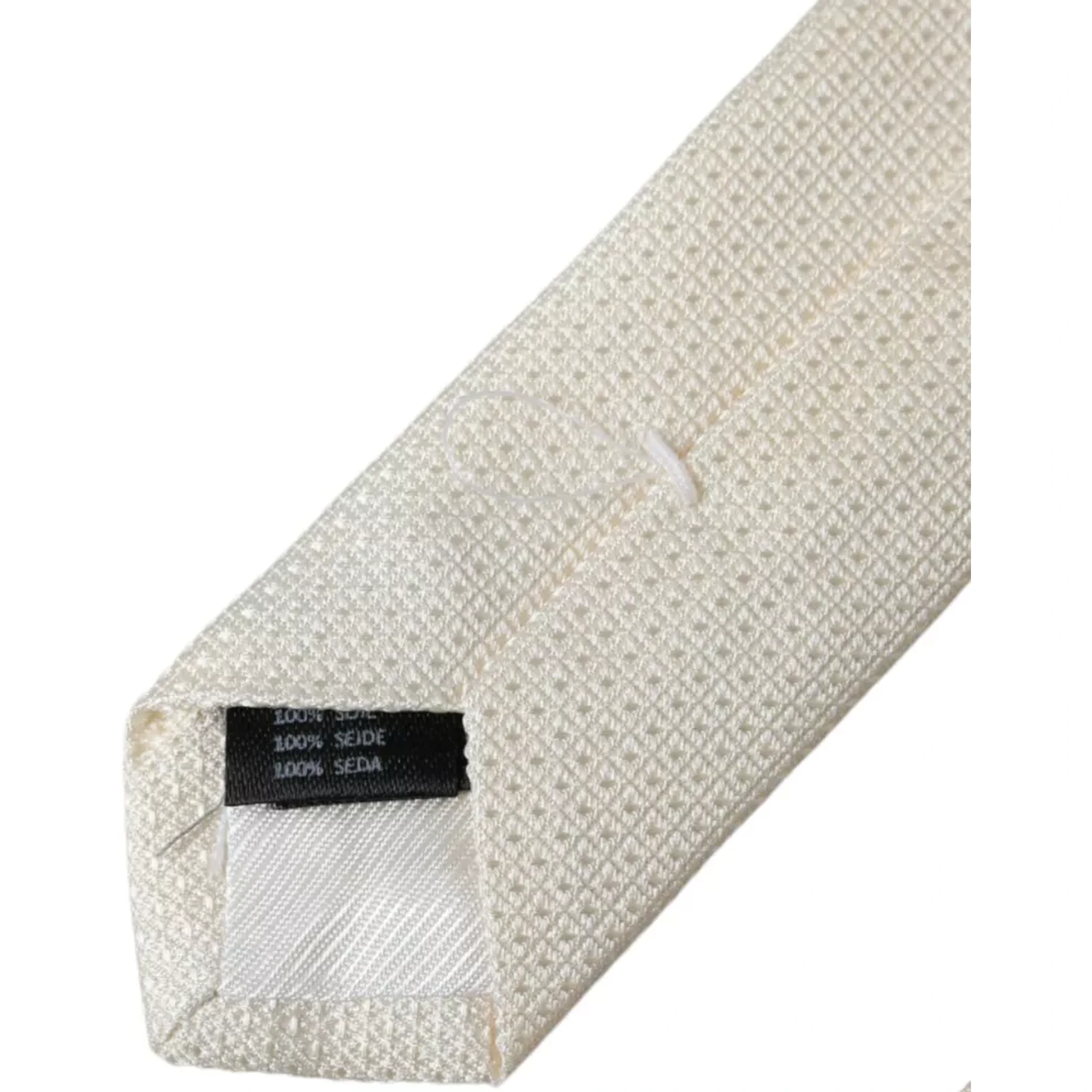 Off White Patterned Silk Classic Adjustable Tie