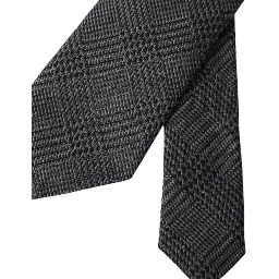 Dark Gray Plaid Patterned Silk Adjustable Men Tie