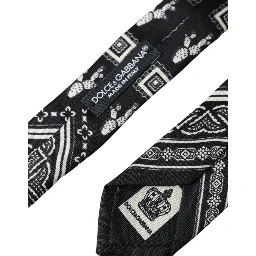 Black Patterned 100%Silk Adjustable Tie