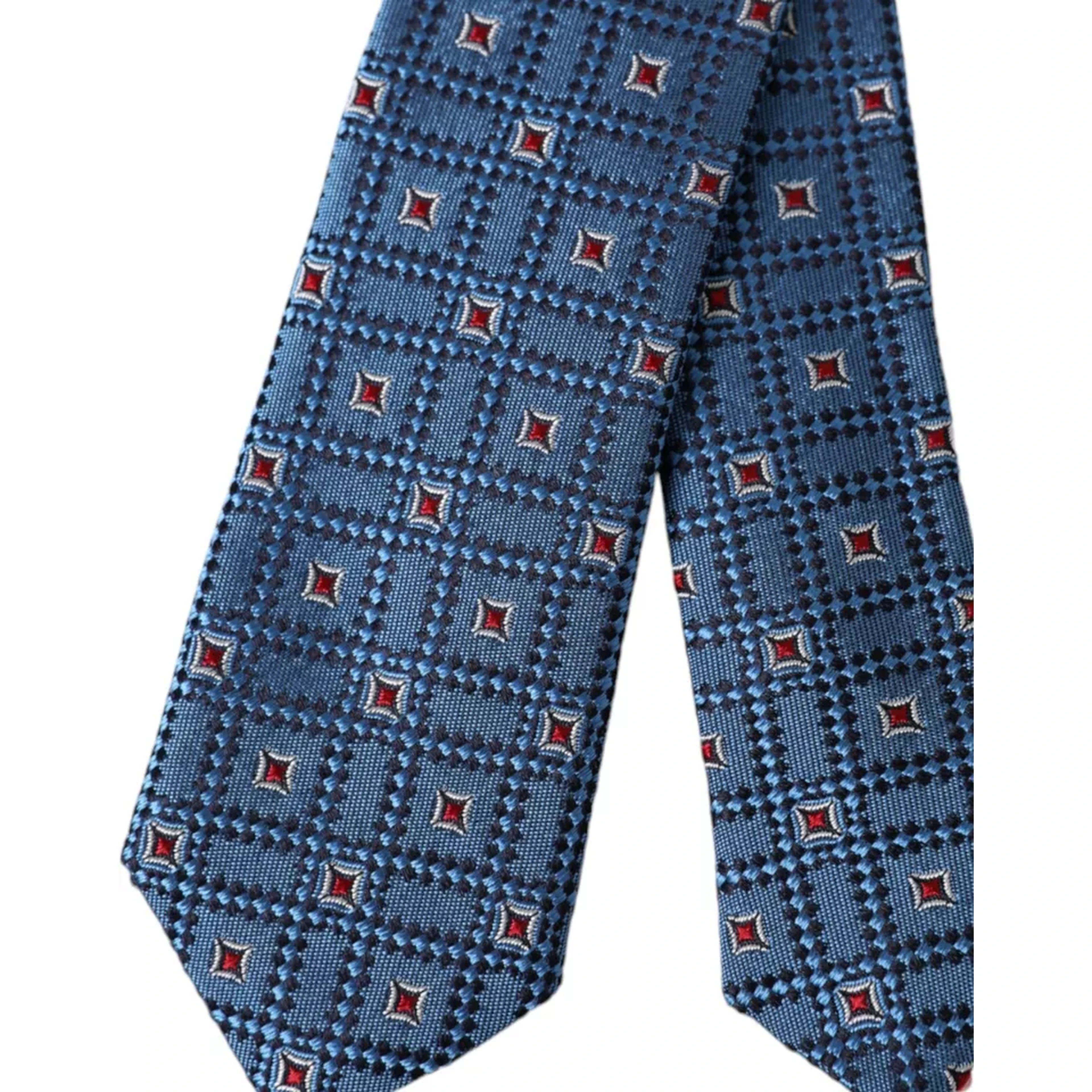 Blue Patterned 100% Silk Adjustable Men Tie