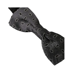 Black Silk Patterned Adjustable Neck Men Bow Tie