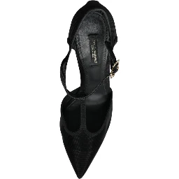 Black Mesh T-strap Stiletto High Heels Shoes