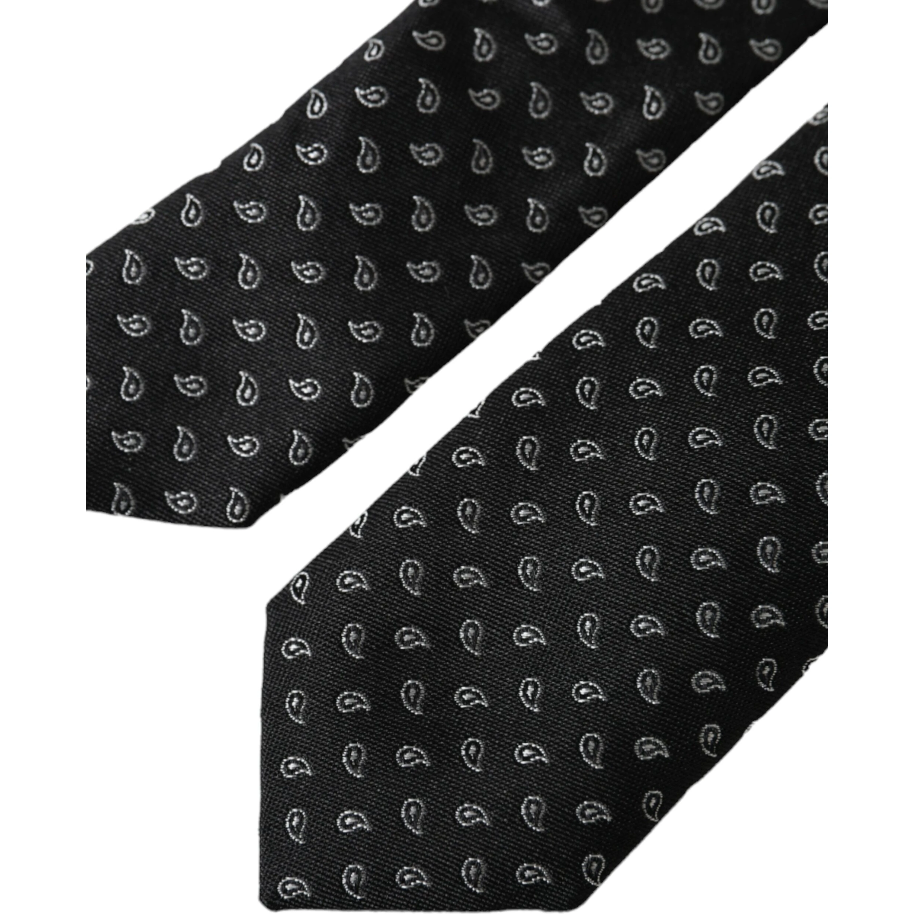Black Jacquard Patterned Silk Adjustable Men Tie