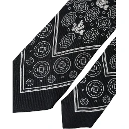 Black Patterned 100%Silk Adjustable Tie