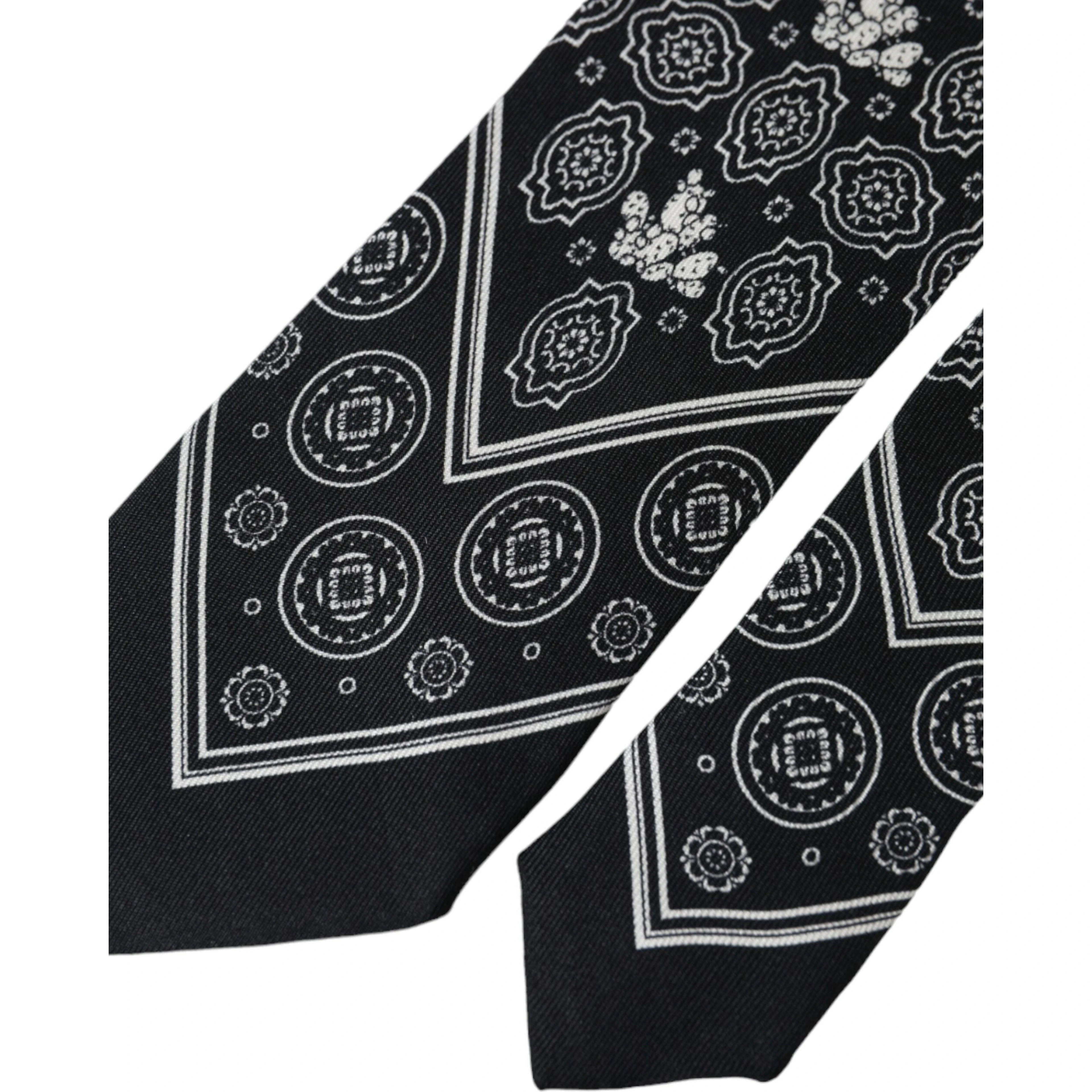 Black Patterned 100%Silk Adjustable Tie