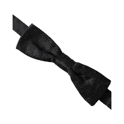 Black Silk Patterned Adjustable Neck Men Bow Tie