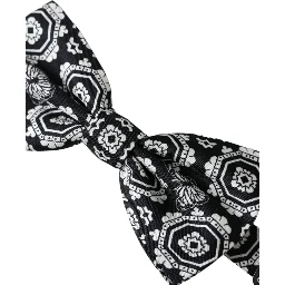 Black White Printed Adjustable Neck Men Bow Tie