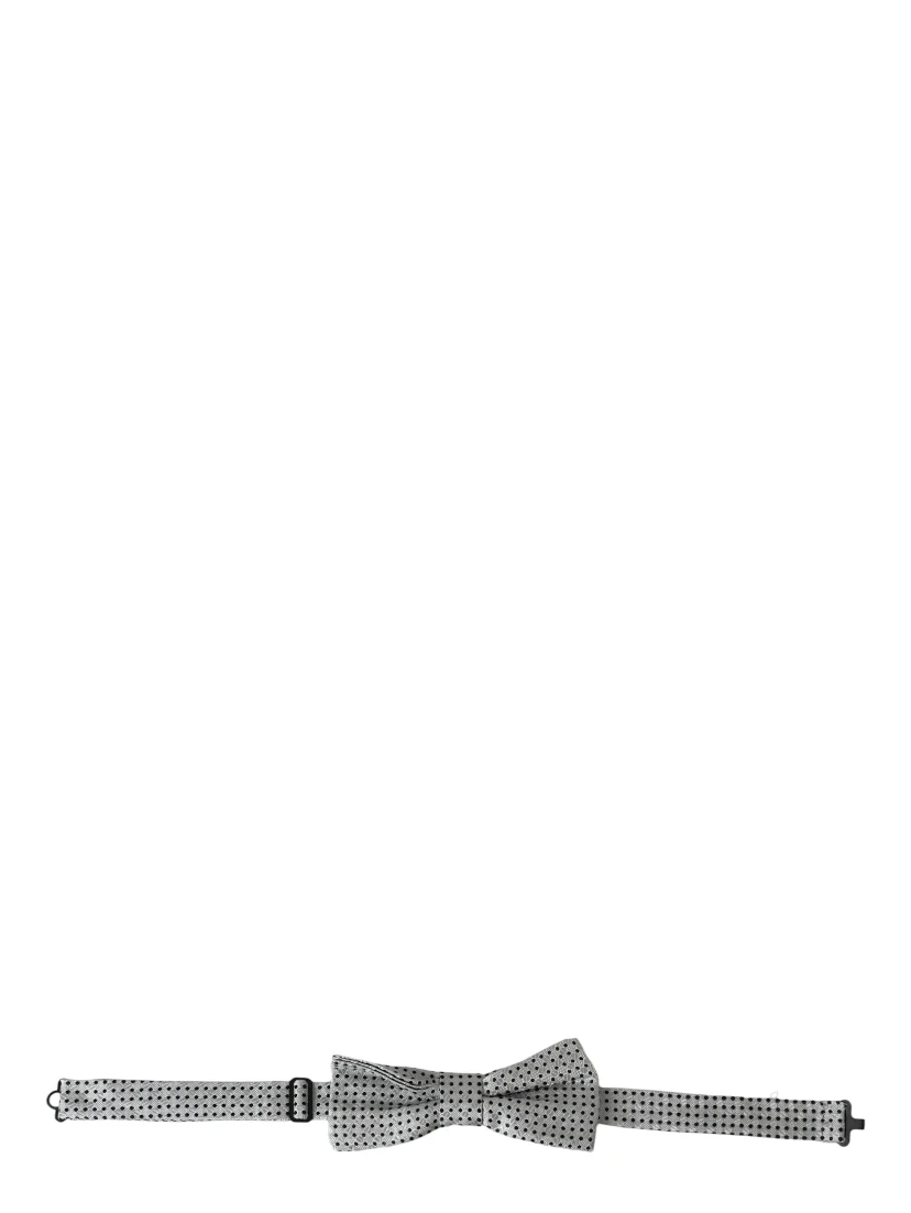 Gray Silk Polka Dot Adjustable Neck Men Papillon Bow Tie