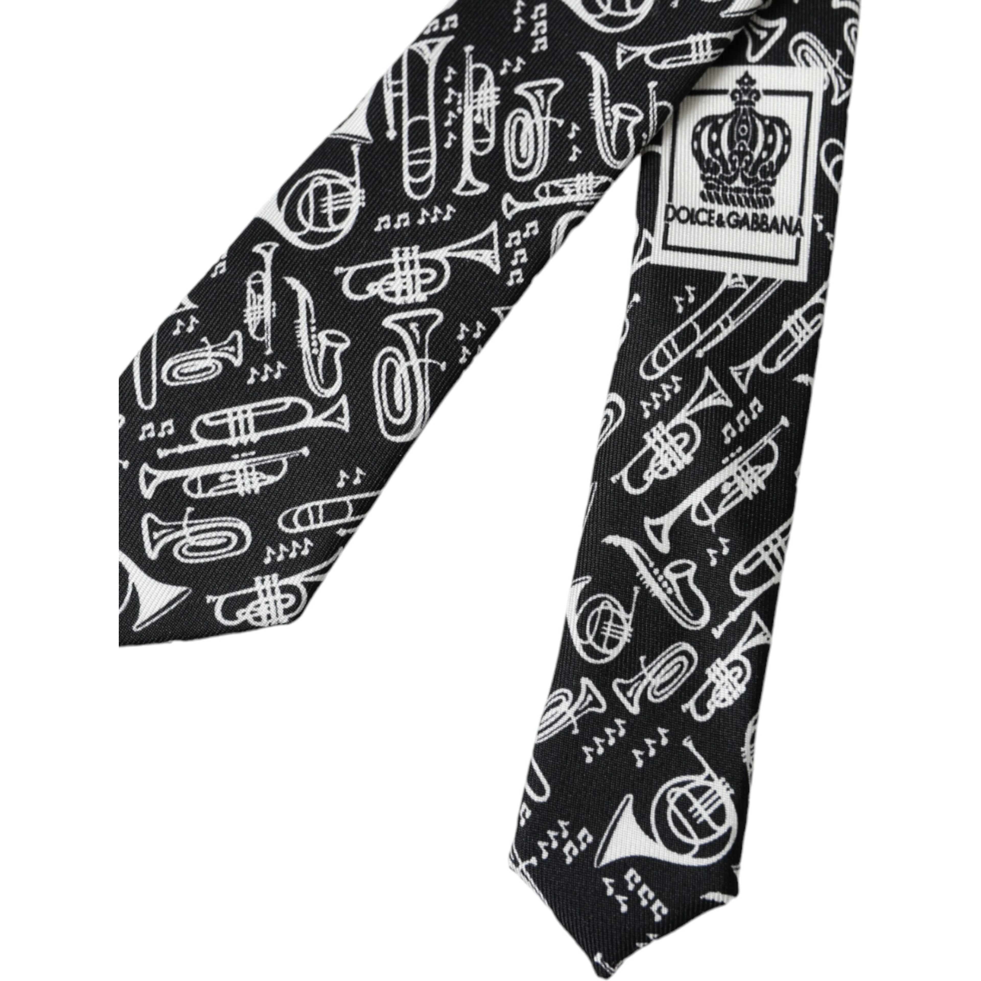 Black Trumpet Print Silk Adjustable Tie