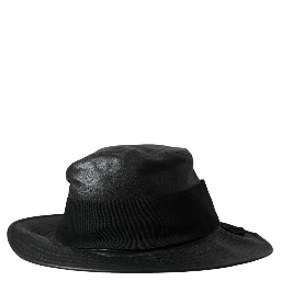 Black Leather DG Coin Crystal Wide Brim Hat