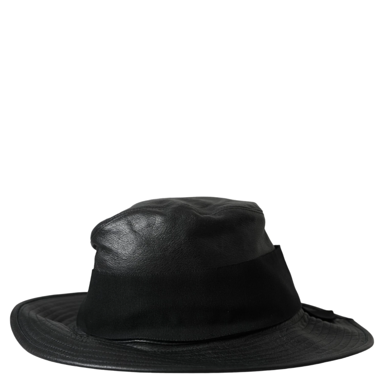 Black Leather DG Coin Crystal Wide Brim Hat