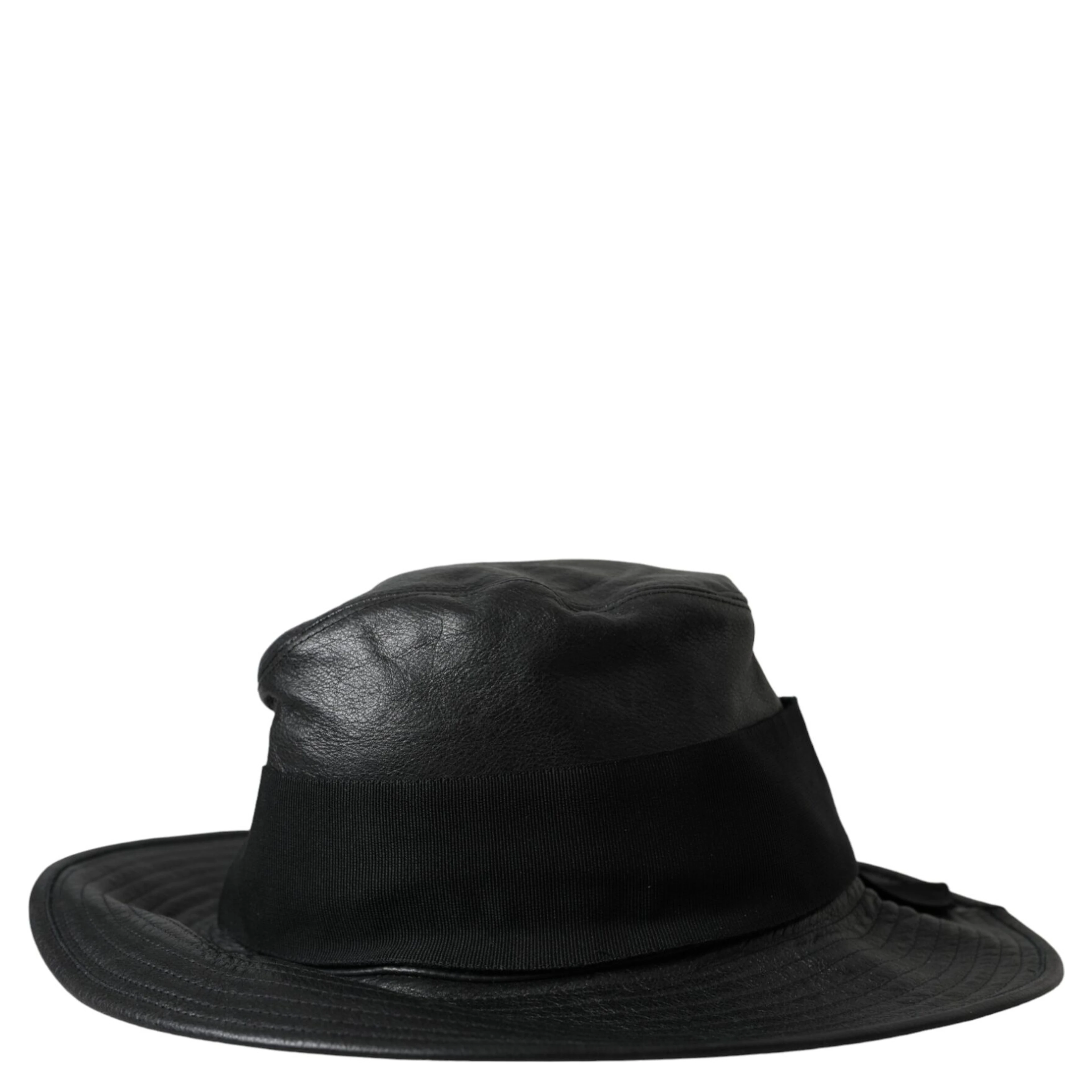 Black Leather DG Coin Crystal Wide Brim Hat