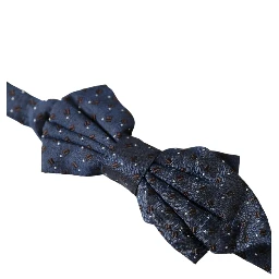 Navy Blue Silk Patterned Adjustable Men Papillon Bow Tie