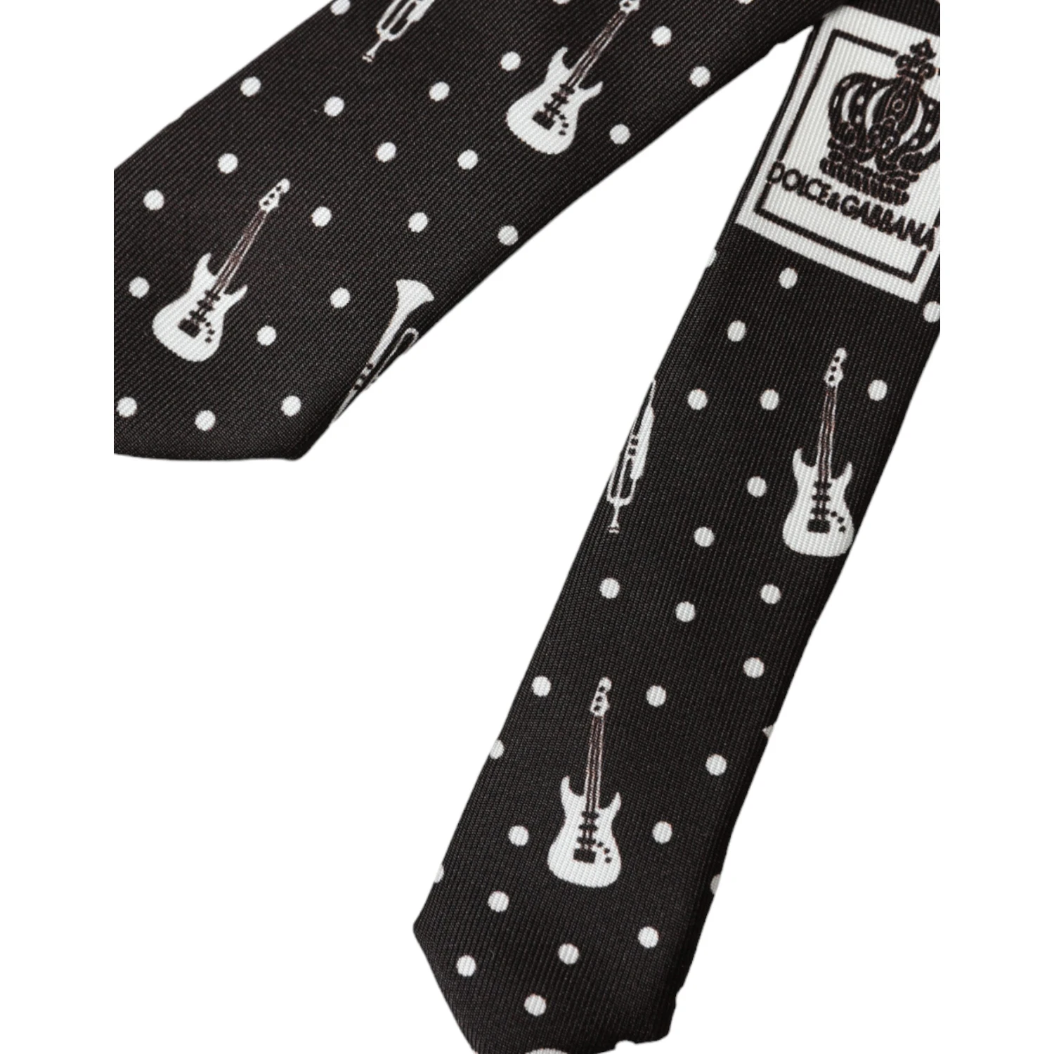 Black Guitar Print Silk Adjustable Tie