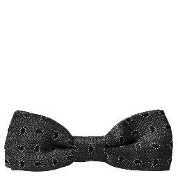 Black Silk Patterned Adjustable Neck Men Bow Tie