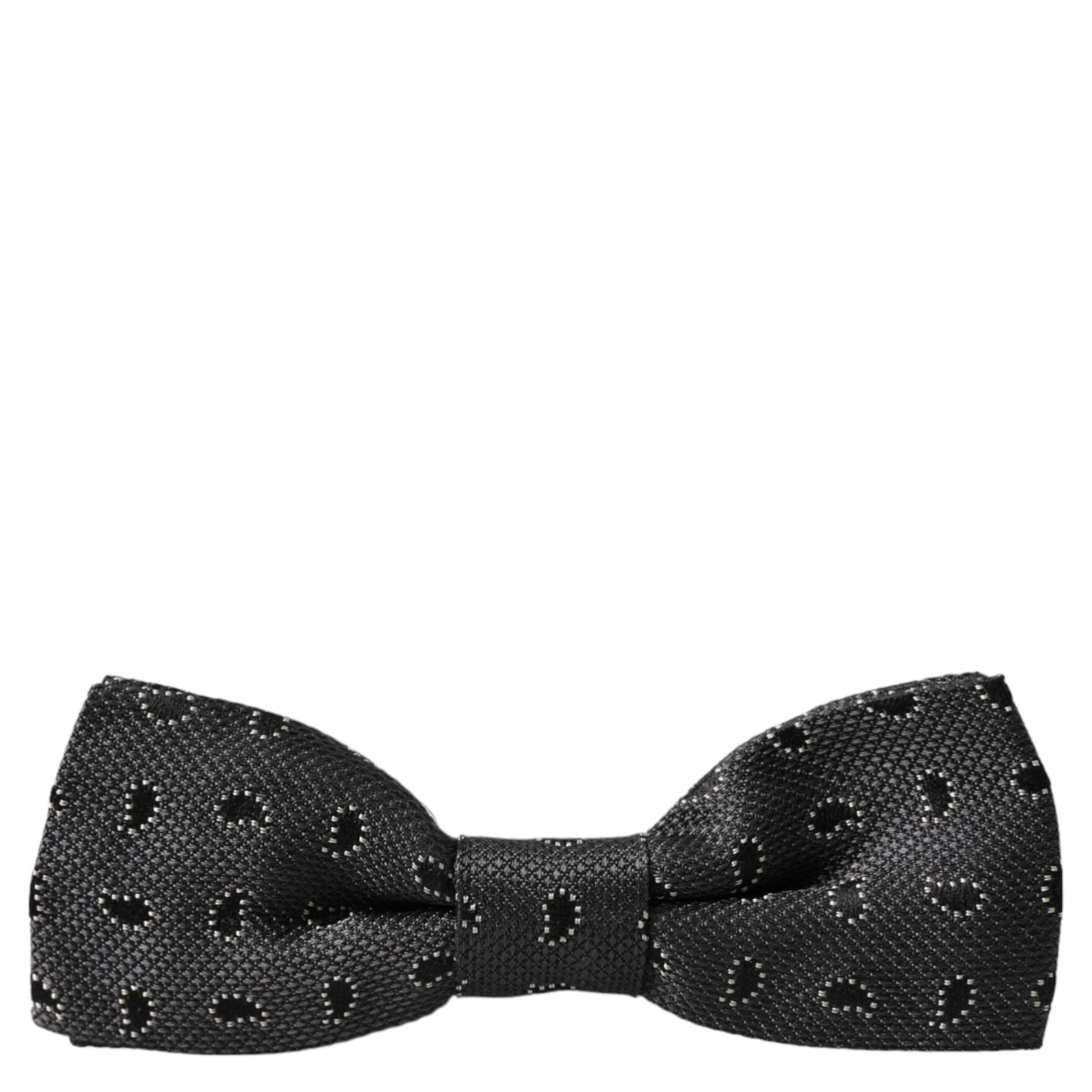 Black Silk Patterned Adjustable Neck Men Bow Tie