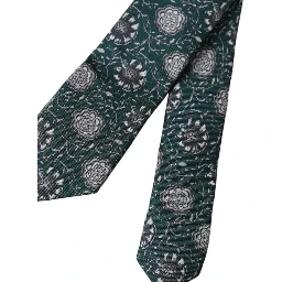 Green Floral Print Silk Adjustable Men Tie