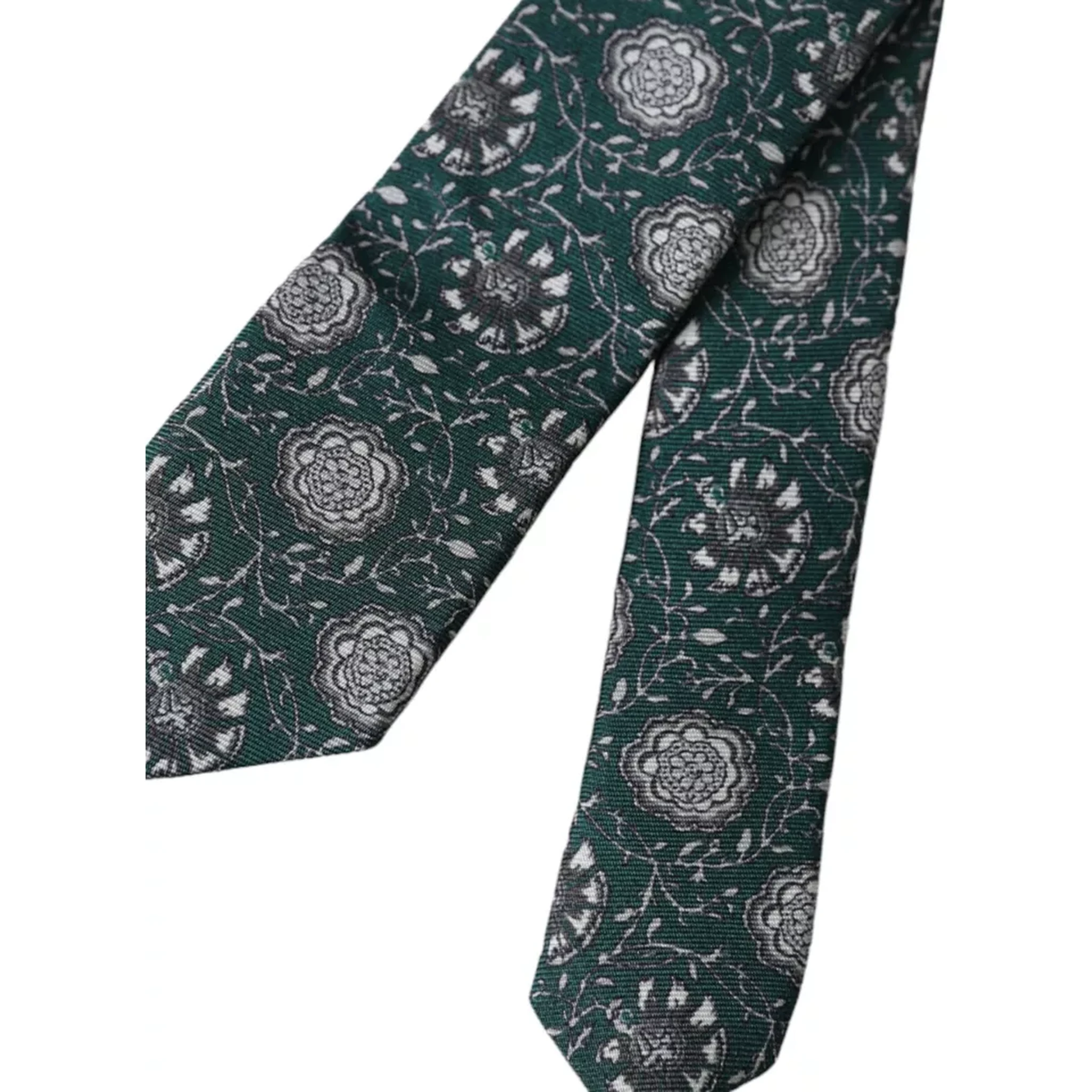 Green Floral Print Silk Adjustable Men Tie