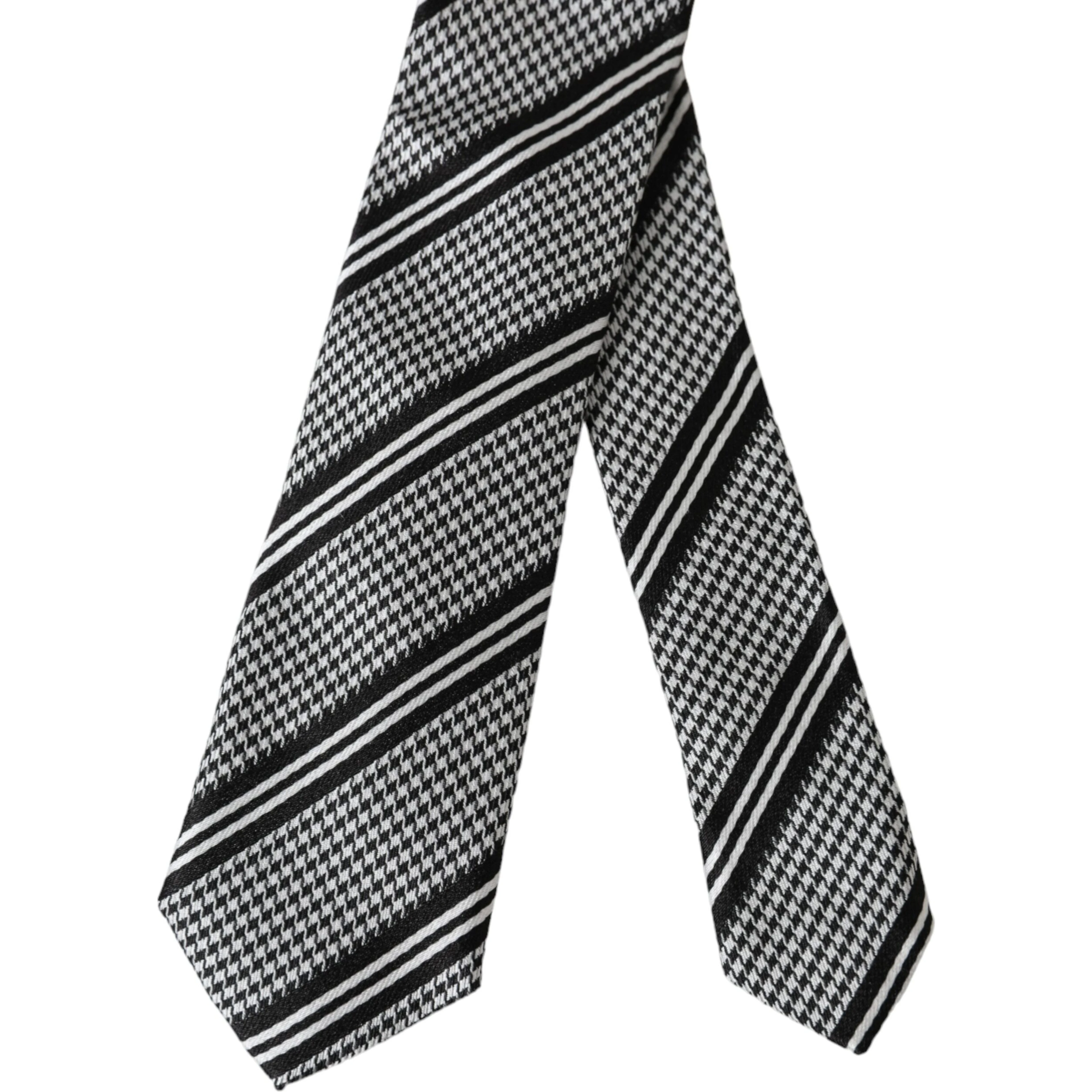 Black White Stripes Silk Adjustable Tie