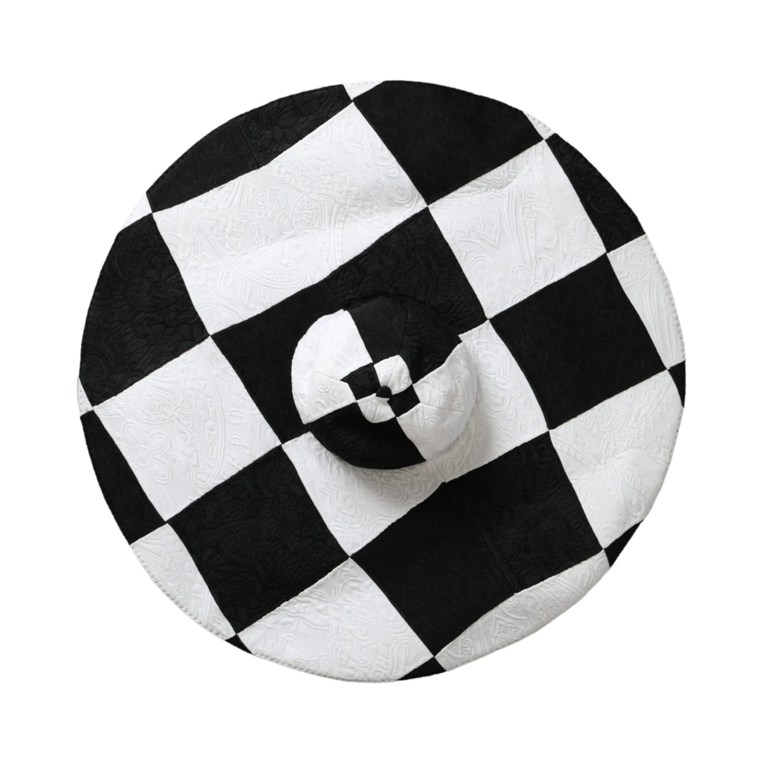 Black White Checkered Wide Brim Floppy Hat