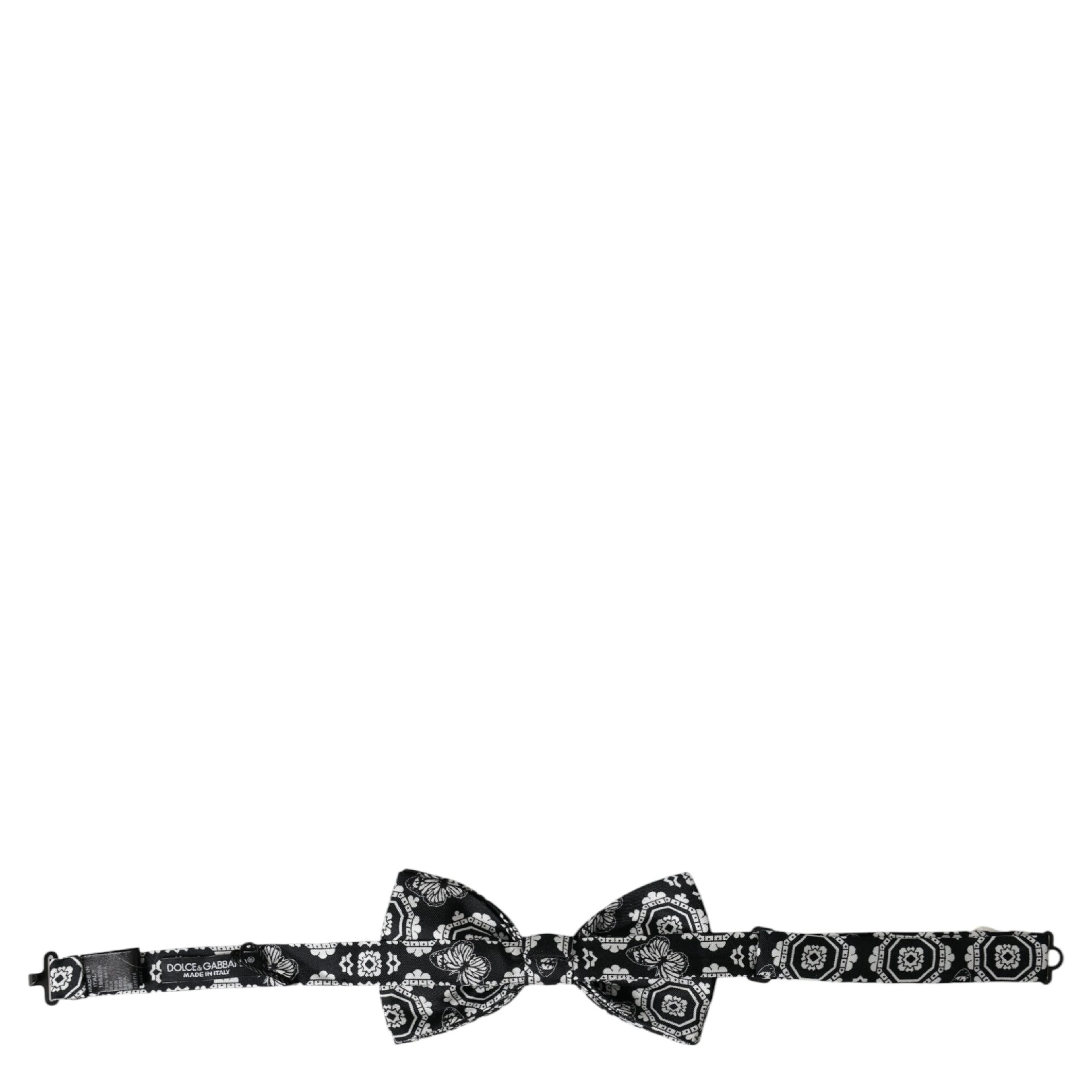 Black White Printed Adjustable Neck Men Bow Tie