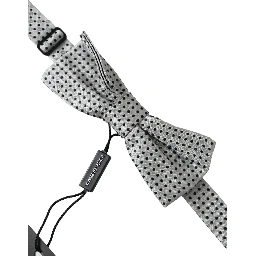 Gray Silk Polka Dot Adjustable Neck Men Papillon Bow Tie