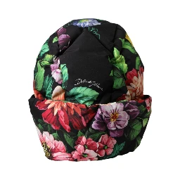 Black Floral Print Whole Head Wrap Hat
