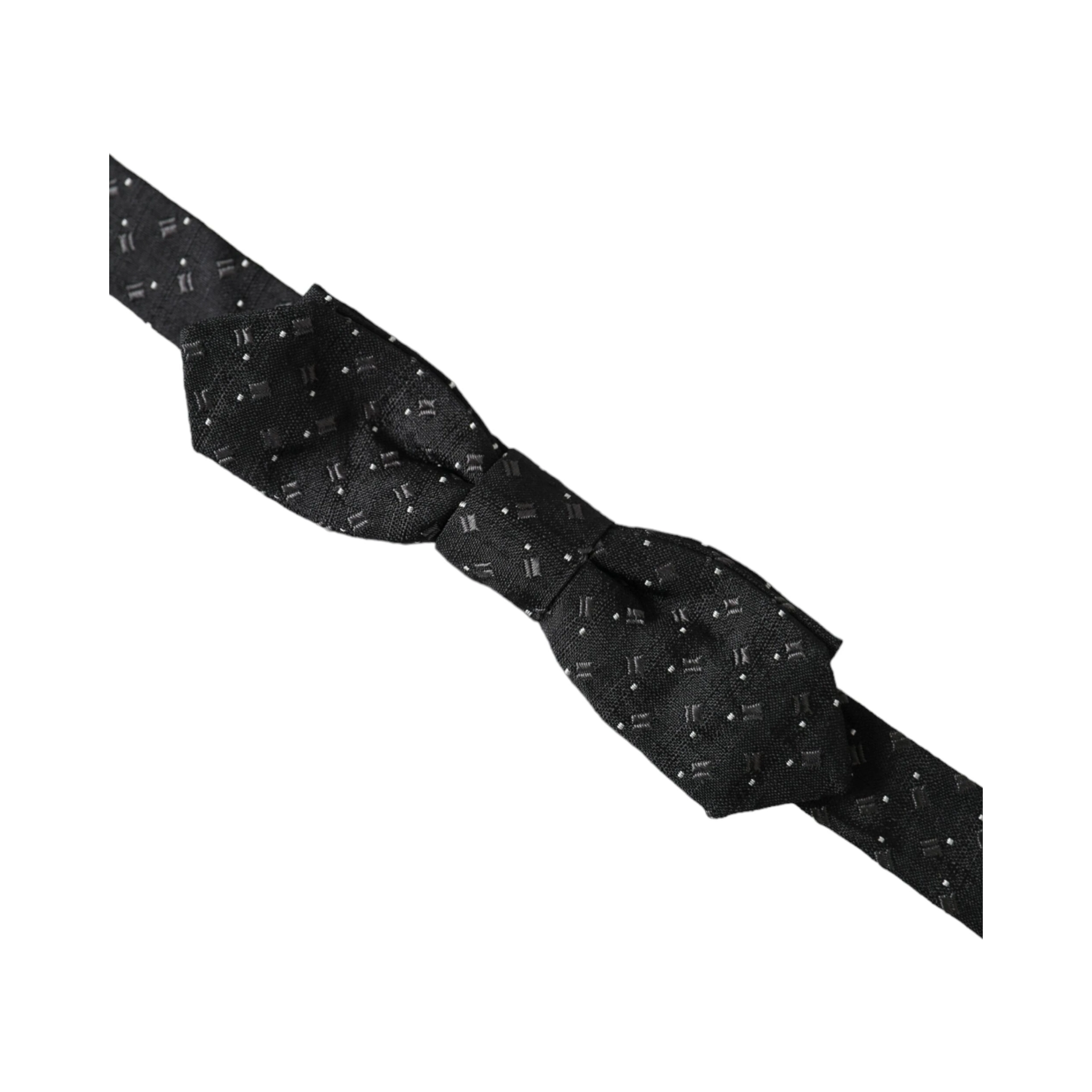 Black Silk Patterned Adjustable Neck Men Papillon Bow Tie