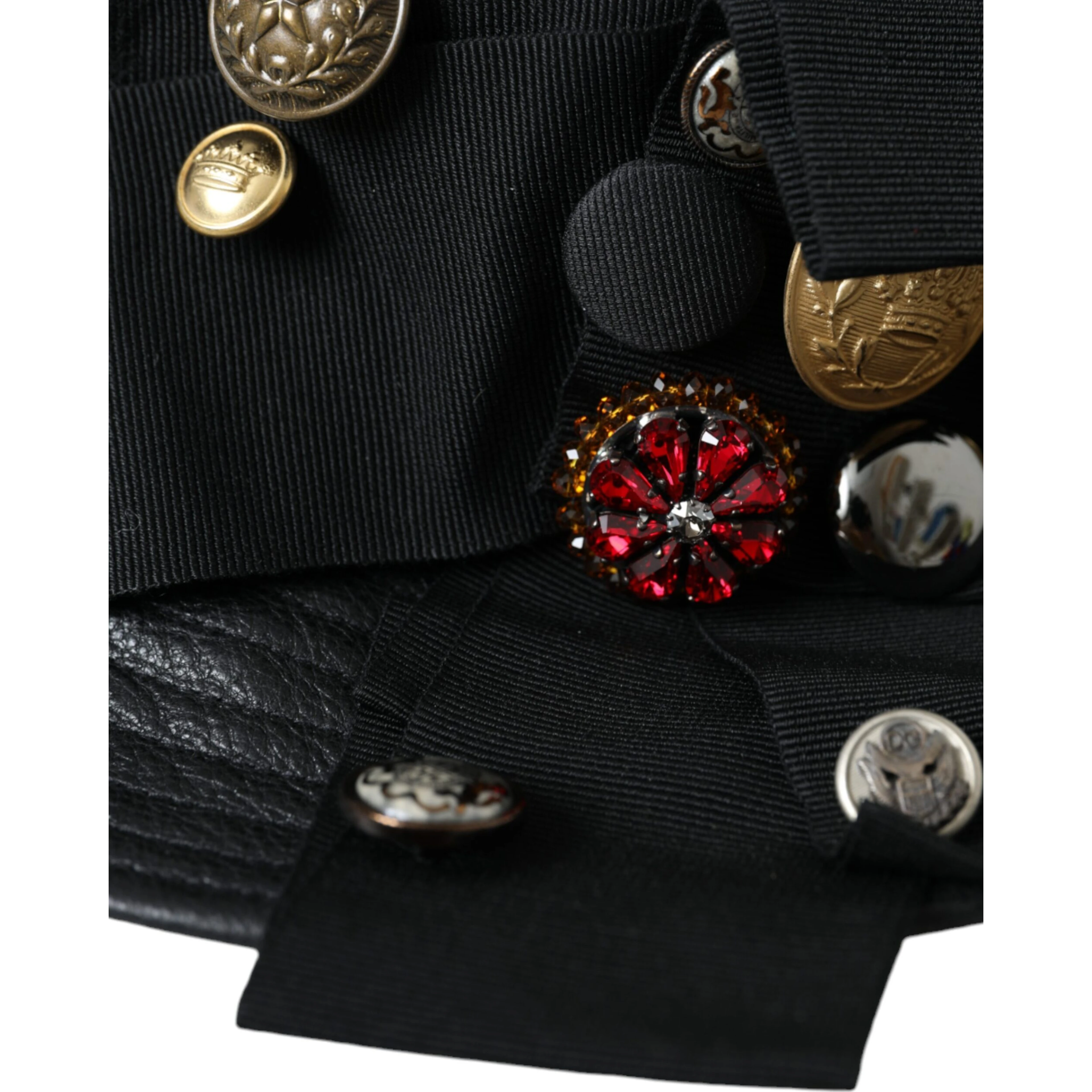 Black Leather DG Coin Crystal Wide Brim Hat