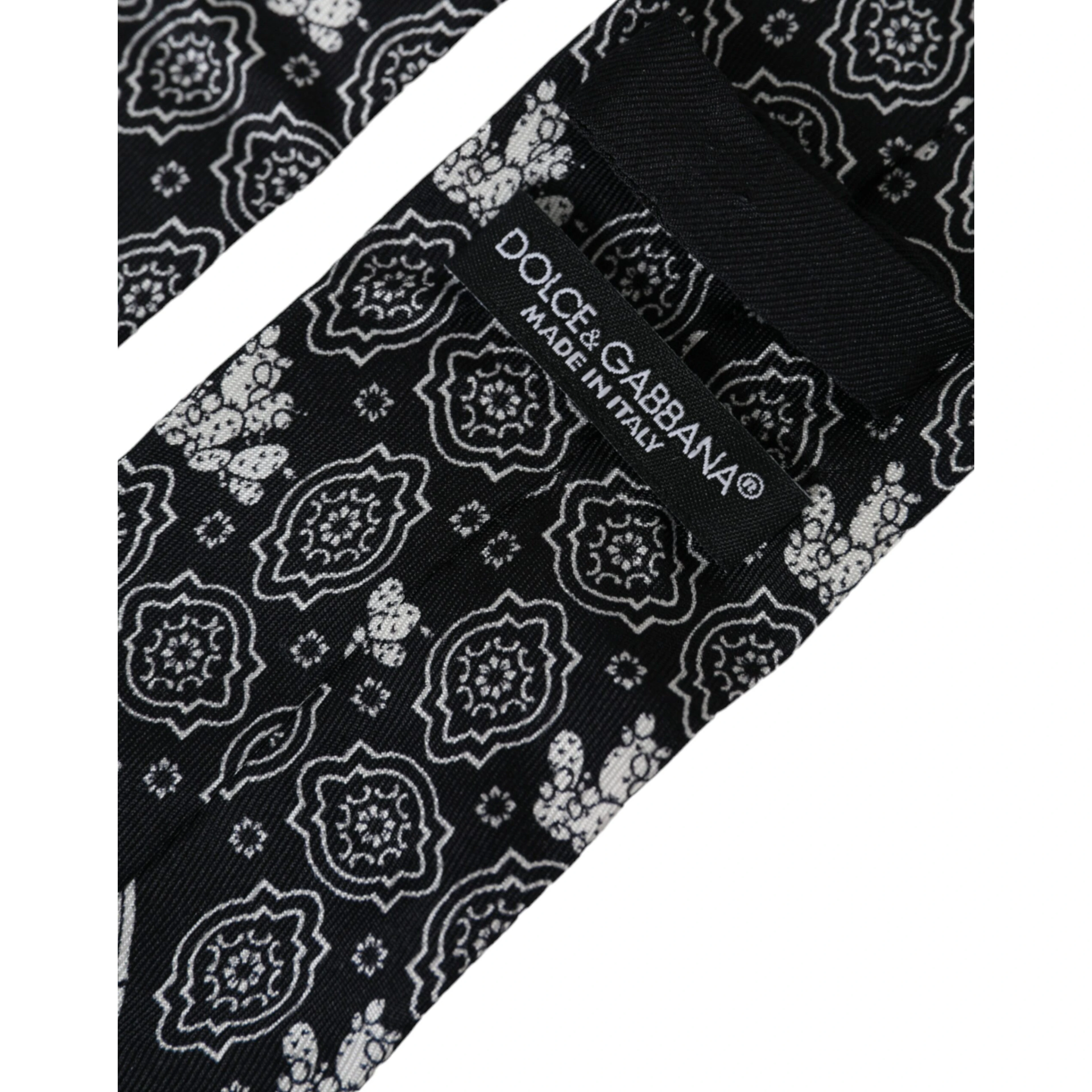 Black Patterned 100%Silk Adjustable Tie