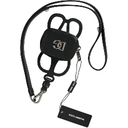Black Calfskin Leather DG Logo Coin Purse Lanyard Wallet