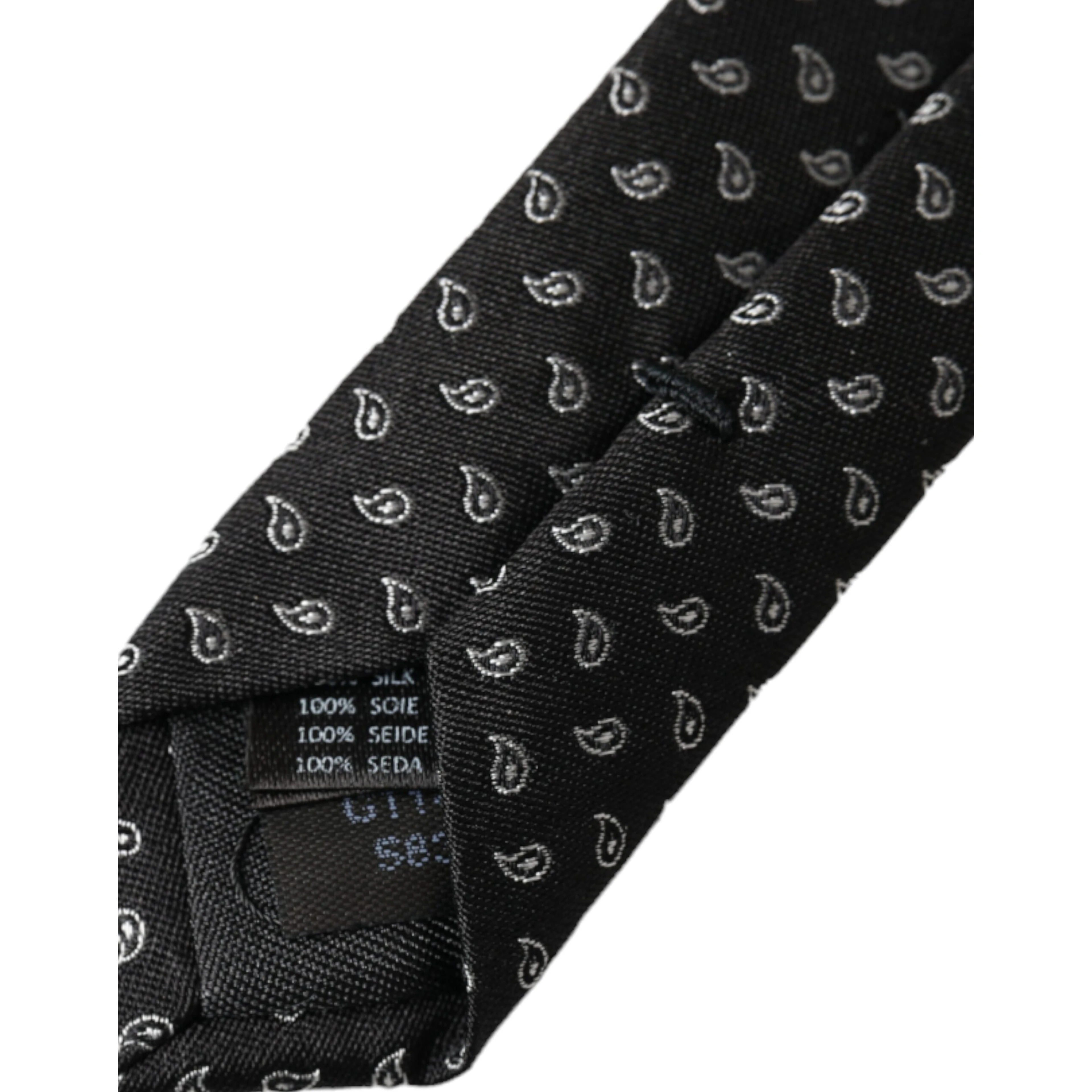 Black Jacquard Patterned Silk Adjustable Men Tie