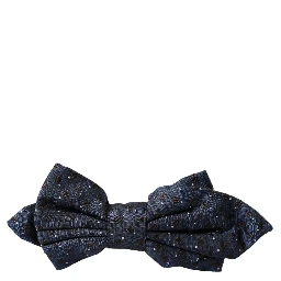 Navy Blue Silk Patterned Adjustable Men Papillon Bow Tie