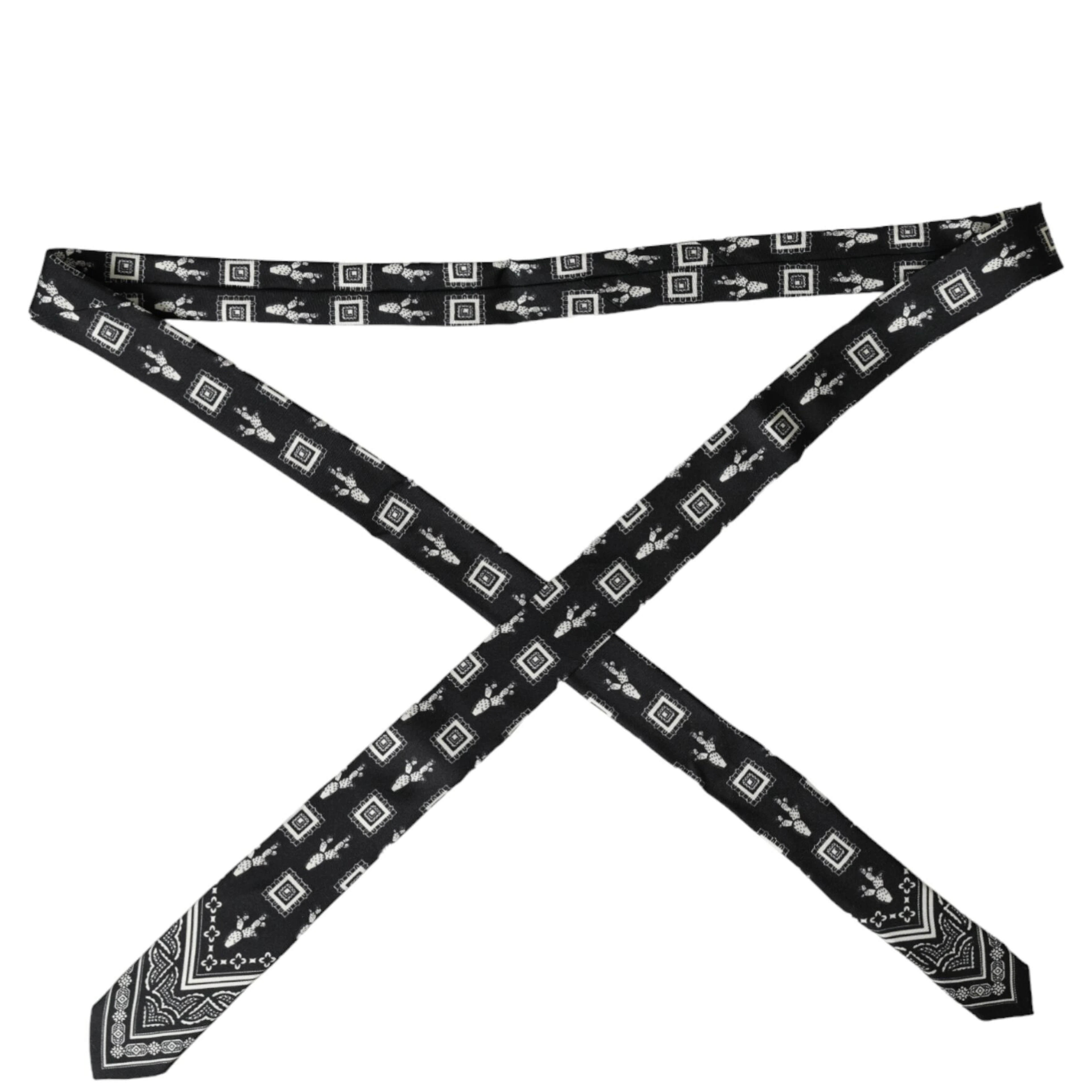 Black Patterned 100%Silk Adjustable Tie