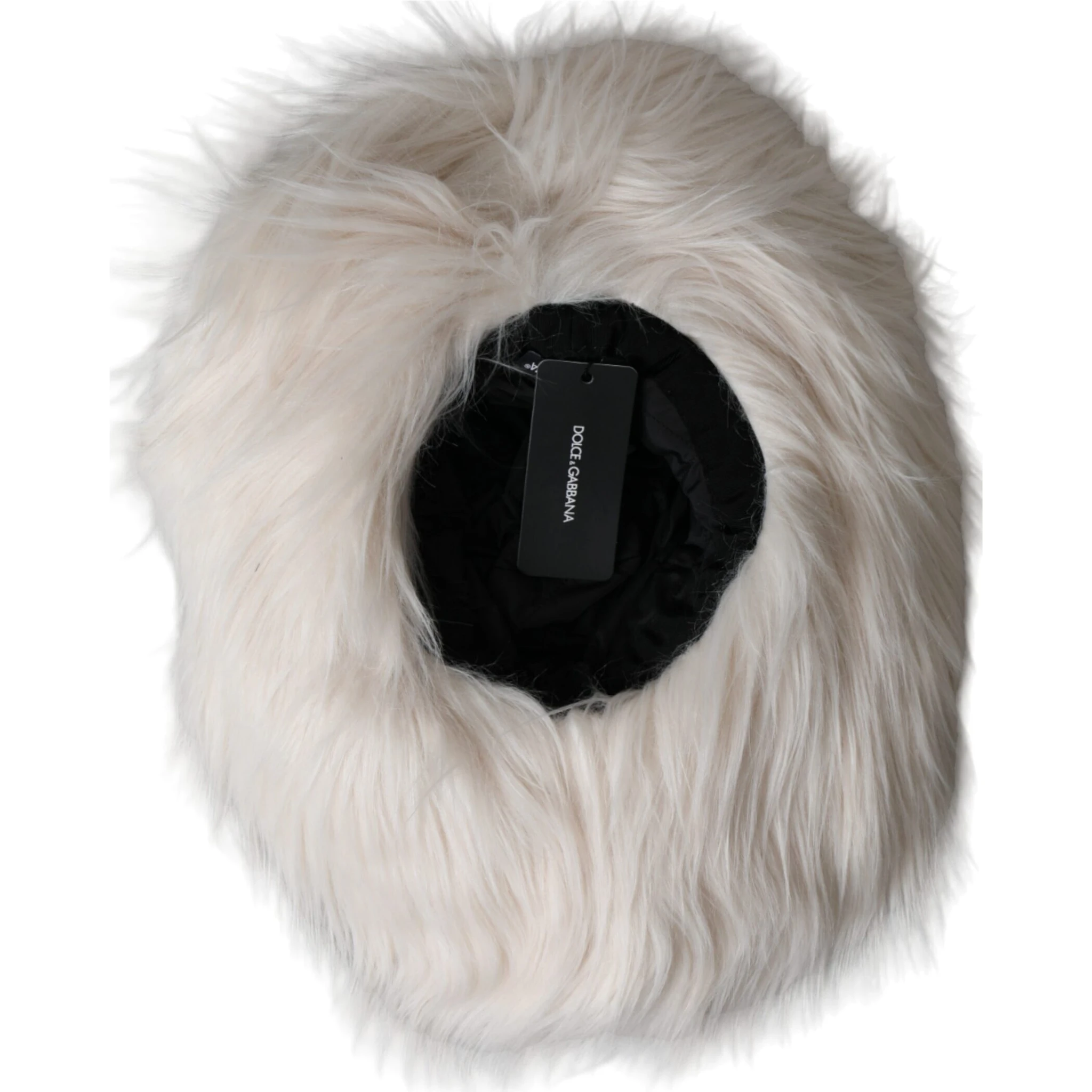 Off White Acrylic Fur Womens Bucket Hat